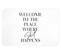 OnlyWow© Tapis De Bain 60x40 cm Douche Decoration Absorbant Antidérapant Lavable Non Slip Bath Mat Accessoire Baignoire Citations - Bienvenue à l'endroit où la Merde Arrive - Blanc - Humour
