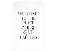 OnlyWow© Tapis De Bain 60x90 cm Douche Decoration Absorbant Antidérapant Lavable Non Slip Bath Mat Accessoire Baignoire Citations - Bienvenue à l'endroit où la Merde Arrive - Blanc - Humour