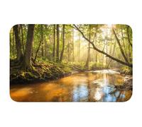OnlyWow© Tapis De Bain Rectangulaire 80x50 cm Douche Decoration Absorbant Antidérapant Lavable Non Slip Bath Mat Accessoire Baignoire Forêt - Ruisseau - Lumière du Soleil - Nature - Vert
