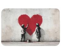 OnlyWow© Tapis De Bain Rectangulaire 80x50 cm Douche Decoration Absorbant Antidérapant Lavable Non Slip Bath Mat Accessoire Baignoire Coeur - Peinture - Rouge - Enfants