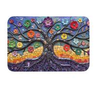 OnlyWow© Tapis De Bain Rectangulaire 90x60 cm Douche Decoration Absorbant Antidérapant Lavable Non Slip Bath Mat Accessoire Baignoire Arbre Vie - Mosaïque - Fleurs - Colorée - Gaie