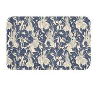 OnlyWow© Tapis De Douche Rectangulaire 80x50 cm Bain Decoration Absorbant Antidérapant Lavable Non Slip Bath Mat Accessoire Baignoire Lièvres - Feuilles - Motif - Bleu - Beige