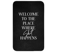 OnlyWow© Tapis Douche 50x80 cm Bain Decoration Absorbant Antidérapant Toilette Lavable Non Slip Bath Mat Accessoire Baignoire Citations - Noir - Bienvenue là où la Merde Arrive - Humour