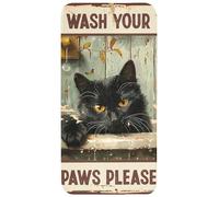 OnlyWow© Tapis Douche 60x120 cm Bain Decoration Absorbant Antidérapant Toilette Lavable Non Slip Bath Mat Accessoire Baignoire Vintage - Chat - Citations - Lave tes Pattes s'il Te plaît