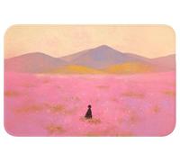 OnlyWow© Tapis Douche 60x40 cm Bain Decoration Absorbant Antidérapant Toilette Lavable Non Slip Bath Mat Accessoire Baignoire Prairie Fleurie - Collines - Silhouette - Rose
