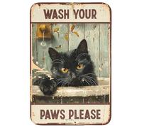 OnlyWow© Tapis Douche 60x90 cm Bain Decoration Absorbant Antidérapant Toilette Lavable Non Slip Bath Mat Accessoire Baignoire Vintage - Chat - Citations - Lave tes Pattes s'il Te plaît