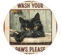 OnlyWow© Tapis Douche 70x70 cm Bain Decoration Absorbant Antidérapant Toilette Lavable Non Slip Bath Mat Accessoire Baignoire Vintage - Chat - Citations - Lave tes Pattes s'il Te plaît