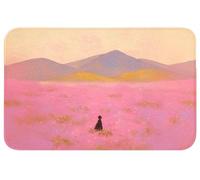 OnlyWow© Tapis Douche 80x50 cm Bain Decoration Absorbant Antidérapant Toilette Lavable Non Slip Bath Mat Accessoire Baignoire Prairie Fleurie - Collines - Silhouette - Rose