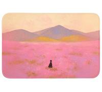 OnlyWow© Tapis Douche 90x60 cm Bain Decoration Absorbant Antidérapant Toilette Lavable Non Slip Bath Mat Accessoire Baignoire Prairie Fleurie - Collines - Silhouette - Rose