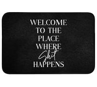 OnlyWow© Tapis Douche 90x60 cm Bain Decoration Absorbant Antidérapant Toilette Lavable Non Slip Bath Mat Accessoire Baignoire Citations - Noir - Bienvenue là où la Merde Arrive - Humour