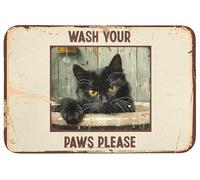 OnlyWow© Tapis Douche 90x60 cm Bain Decoration Absorbant Antidérapant Toilette Lavable Non Slip Bath Mat Accessoire Baignoire Vintage - Chat - Citations - Lave tes Pattes s'il Te plaît