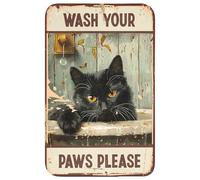 OnlyWow© Tapis Douche Rectangulaire 50x80 cm Bain Decoration Absorbant Antidérapant Lavable Non Slip Bath Mat Accessoire Baignoire Vintage - Chat - Citations - Lave tes Pattes s'il Te plaît