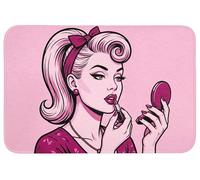 OnlyWow© Tapis Salle De Bain 90x60 cm Douche Decoration Absorbant Antidérapant Lavable Non Slip Toilette Bath Mat WC Accessoire Baignoire Vintage - Femme - Rose