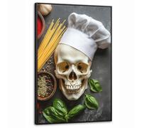 OnlyWow© Toile Avec Cadre En Bois 80x120 cm Déco Tableau Murale Decoration Salon Peinture Tableaux Chambre Toiles Maison Squelette - Épices - Nourriture - Crâne - Cuisinier