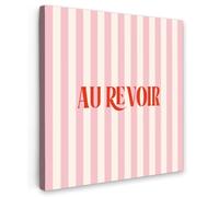 OnlyWow© Toile Extérieur 100x100 cm Original Mur Tableau Decoration Murale Peinture Tableaux Impression Art Mural Deco Décoratif Muraux Rose pâle - Rouge - Rayures - Au Revoir