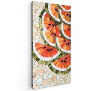 OnlyWow© Toile Extérieur 100x200 cm Original Mur Tableau Decoration Murale Peinture Tableaux Impression Art Mural Deco Décoratif Muraux Mosaïque - Pastèque - Rouge - Cerneaux