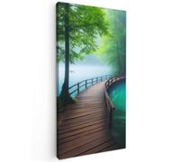 OnlyWow© Toile Extérieur 100x200 cm Original Mur Tableau Decoration Murale Peinture Tableaux Impression Art Mural Deco Décoratif Muraux Pont - Eau - Rivière - Forêt
