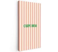 OnlyWow© Toile Extérieur 100x200 cm Original Mur Tableau Decoration Murale Peinture Tableaux Impression Art Mural Deco Décoratif Muraux Rose pâle - Vert - Rayures - Carpe Diem