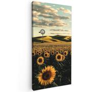 OnlyWow© Toile Extérieur 100x200 cm Original Mur Tableau Decoration Murale Peinture Tableaux Impression Art Mural Deco Décoratif Muraux Tournesol - Champ - Moulin à Vent