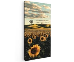 OnlyWow© Toile Extérieur 100x200 cm Original Mur Tableau Decoration Murale Peinture Tableaux Impression Art Mural Deco Décoratif Muraux Tournesol - Champ - Moulin à Vent