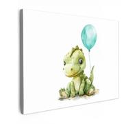 OnlyWow© Toile Extérieur 100x70 cm Original Mur Tableau Decoration Murale Peinture Tableaux Impression Art Mural Deco Décoratif Muraux Dino - Vert - Garçons - Enfants - Ballon - Dinosaure