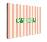 OnlyWow© Toile Extérieur 100x70 cm Original Mur Tableau Decoration Murale Peinture Tableaux Impression Art Mural Deco Décoratif Muraux Rose pâle - Vert - Rayures - Carpe Diem