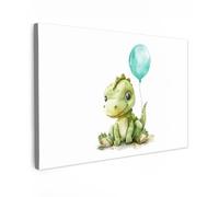 OnlyWow© Toile Extérieur 120x80 cm Original Mur Tableau Decoration Murale Peinture Tableaux Impression Art Mural Deco Décoratif Muraux Dino - Vert - Garçons - Enfants - Ballon - Dinosaure