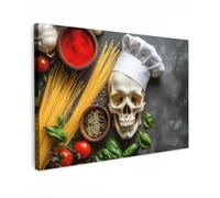 OnlyWow© Toile Extérieur 120x80 cm Original Mur Tableau Decoration Murale Peinture Tableaux Impression Art Mural Deco Décoratif Muraux Squelette - Épices - Nourriture - Crâne - Cuisinier