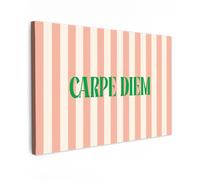 OnlyWow© Toile Extérieur 150x100 cm Original Mur Tableau Decoration Murale Peinture Tableaux Impression Art Mural Deco Décoratif Muraux Rose pâle - Vert - Rayures - Carpe Diem
