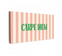 OnlyWow© Toile Extérieur 200x100 cm Original Mur Tableau Decoration Murale Peinture Tableaux Impression Art Mural Deco Décoratif Muraux Rose pâle - Vert - Rayures - Carpe Diem