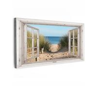 OnlyWow© Toile Extérieur 200x100 cm Original Mur Tableau Decoration Murale Peinture Tableaux Impression Art Mural Deco Décoratif Muraux Aperçu - Plage - Mer - Dunes - Sable - Eau - Herbes Hautes