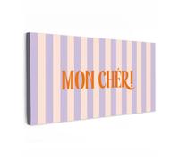 OnlyWow© Toile Extérieur 200x100 cm Original Mur Tableau Decoration Murale Peinture Tableaux Impression Art Mural Deco Décoratif Muraux Lilas - Orange - Rayures - Mon Chéri