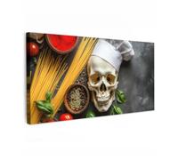OnlyWow© Toile Extérieur 200x100 cm Original Mur Tableau Decoration Murale Peinture Tableaux Impression Art Mural Deco Décoratif Muraux Squelette - Épices - Nourriture - Crâne - Cuisinier
