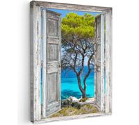 OnlyWow© Toile Extérieur 50x70 cm Original Mur Tableau Decoration Murale Peinture Tableaux Impression Art Mural Deco Décoratif Muraux Arbre - Tropical - Mer - Vue - Plage