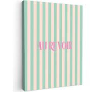 OnlyWow© Toile Extérieur 50x70 cm Original Mur Tableau Decoration Murale Peinture Tableaux Impression Art Mural Deco Décoratif Muraux Rose - Vert - Rayures - Au Revoir