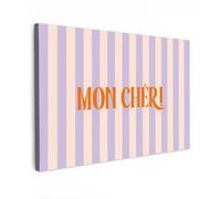 OnlyWow© Toile Extérieur 60x40 cm Original Mur Tableau Decoration Murale Peinture Tableaux Impression Art Mural Deco Décoratif Muraux Lilas - Orange - Rayures - Mon Chéri