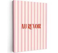 OnlyWow© Toile Extérieur 60x80 cm Original Mur Tableau Decoration Murale Peinture Tableaux Impression Art Mural Deco Décoratif Muraux Rose pâle - Rouge - Rayures - Au Revoir