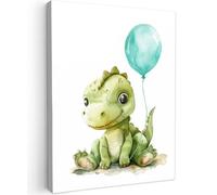 OnlyWow© Toile Extérieur 60x80 cm Original Mur Tableau Decoration Murale Peinture Tableaux Impression Art Mural Deco Décoratif Muraux Dino - Vert - Garçons - Enfants - Ballon - Dinosaure