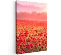 OnlyWow© Toile Extérieur 60x90 cm Original Mur Tableau Decoration Murale Peinture Tableaux Impression Art Mural Deco Décoratif Muraux Fleurs - Coquelicots - Rouge - Champ de Fleurs