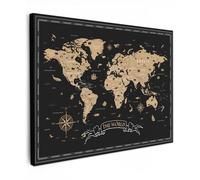OnlyWow© Toile Extérieur 70x50 cm Original Mur Tableau Decoration Murale Peinture Tableaux Impression Art Mural Deco Décoratif Muraux Carte du Monde - Beige - Noir