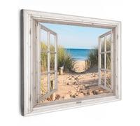 OnlyWow© Toile Extérieur 70x50 cm Original Mur Tableau Decoration Murale Peinture Tableaux Impression Art Mural Deco Décoratif Muraux Aperçu - Plage - Mer - Dunes - Sable - Eau - Herbes Hautes