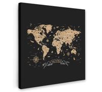 OnlyWow© Toile Extérieur 70x70 cm Original Mur Tableau Decoration Murale Peinture Tableaux Impression Art Mural Deco Décoratif Muraux Carte du Monde - Beige - Noir