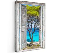 OnlyWow© Toile Extérieur 80x120 cm Original Mur Tableau Decoration Murale Peinture Tableaux Impression Art Mural Deco Décoratif Muraux Arbre - Tropical - Mer - Vue - Plage