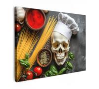OnlyWow© Toile Extérieur 80x60 cm Original Mur Tableau Decoration Murale Peinture Tableaux Impression Art Mural Deco Décoratif Muraux Squelette - Épices - Nourriture - Crâne - Cuisinier