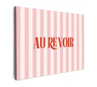 OnlyWow© Toile Extérieur 80x60 cm Original Mur Tableau Decoration Murale Peinture Tableaux Impression Art Mural Deco Décoratif Muraux Rose pâle - Rouge - Rayures - Au Revoir