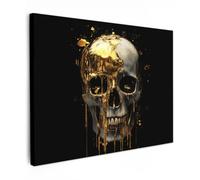 OnlyWow© Toile Extérieur 80x60 cm Original Mur Tableau Decoration Murale Peinture Tableaux Impression Art Mural Deco Décoratif Muraux Or - Abstrait - Crâne - Art