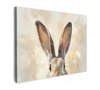 OnlyWow© Toile Extérieur 80x60 cm Original Mur Tableau Decoration Murale Peinture Tableaux Impression Art Mural Deco Décoratif Muraux Lièvre - Oreilles - Marron
