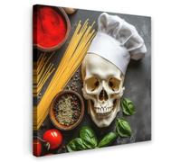 OnlyWow© Toile Extérieur 80x80 cm Original Mur Tableau Decoration Murale Peinture Tableaux Impression Art Mural Deco Décoratif Muraux Squelette - Épices - Nourriture - Crâne - Cuisinier