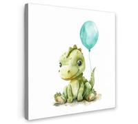 OnlyWow© Toile Extérieur 80x80 cm Original Mur Tableau Decoration Murale Peinture Tableaux Impression Art Mural Deco Décoratif Muraux Dino - Vert - Garçons - Enfants - Ballon - Dinosaure