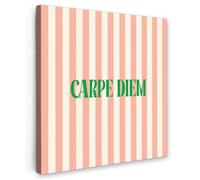 OnlyWow© Toile Extérieur 80x80 cm Original Mur Tableau Decoration Murale Peinture Tableaux Impression Art Mural Deco Décoratif Muraux Rose pâle - Vert - Rayures - Carpe Diem